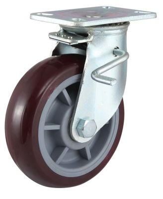 Top Plate Swivel Metal Dual Brake PU Caster Wheel (red)