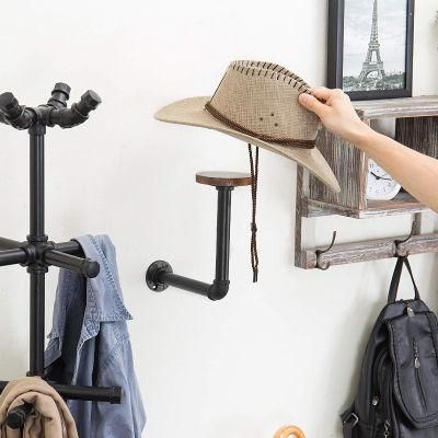 Rustic Wrought Iron Modern Wood Pipe Wall Cap Holder Shelf