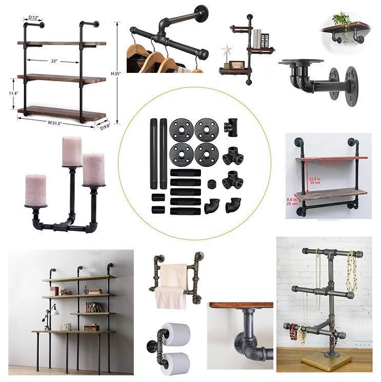 Floating Wall Mounting Cast Iron Industrial Pipe Shelf Brackets