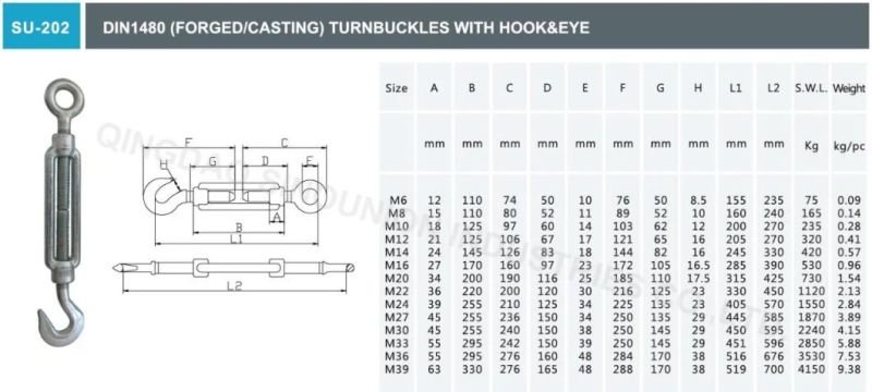 DIN1480 Turnbuckle with Hook&Eye / Hook&Hook / Eye&Eye /Jaw&Jaw