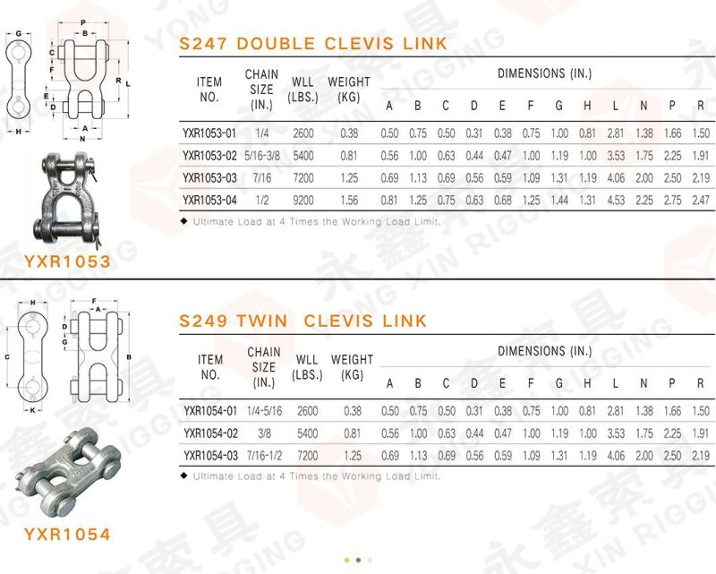 Forged Chain Fitting S249 Alloy Steel H Type Twin Clevis Link