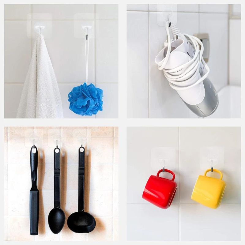 Waterproof Removable Adhesive Plastic Solid Transparent Wall Mounted Sticky Hanging Hook