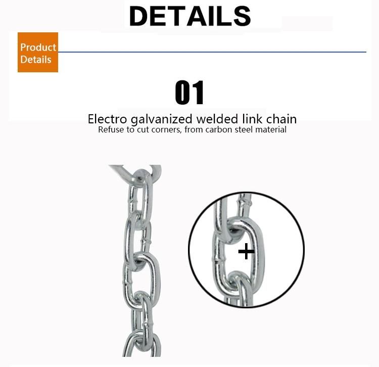 Metal Link Pet Product Animal Chains 7mm X 8′ with One Ring 8mm X 4" and One Hook Cow Chain
