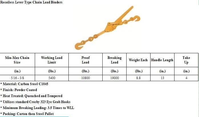 Recoiless/Indirect Lever Type Load/Chain Binder with Hook