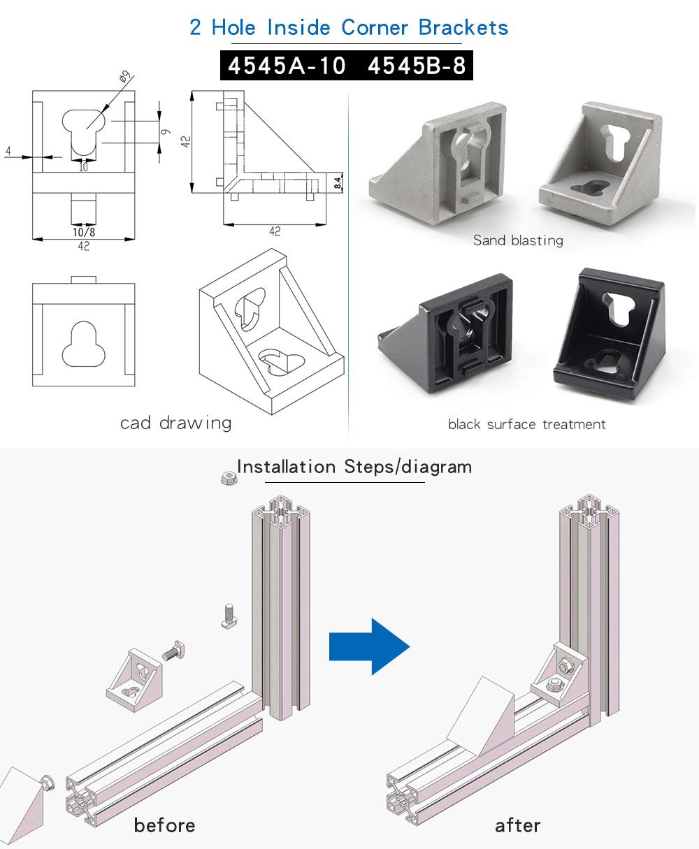 China Supplier Aluminium Corner Code Right Angle Bracket 45b-8 Inside Corner Bracket Black Bracket for Aluminum Profile
