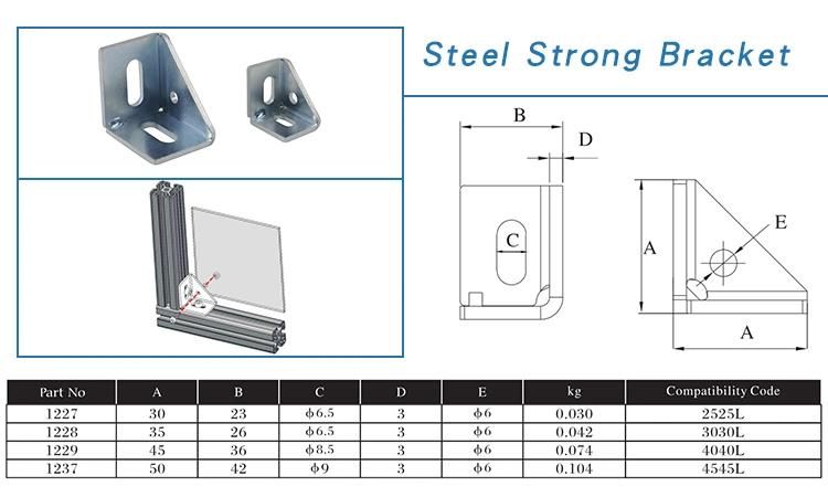 China Manufacturer 25X25 Steel Corner Bracket in Zinc Plated Used to Install The Panel for Aluminum Extrusion Profile 25 30 40 45