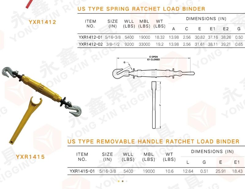 Yongxin Powder Coated Forged Us Type Ratchet Load Binder
