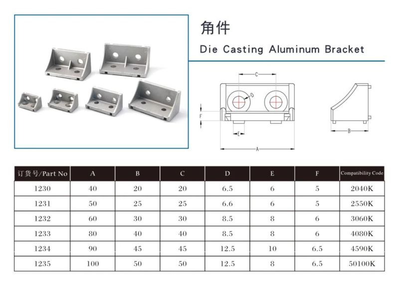 China Supplier 40X80aluminum Corner Bracket for Work Bench/Shelf/Assembly Line/Industry/Extruded Aluminum Profile 3060 4080 4590