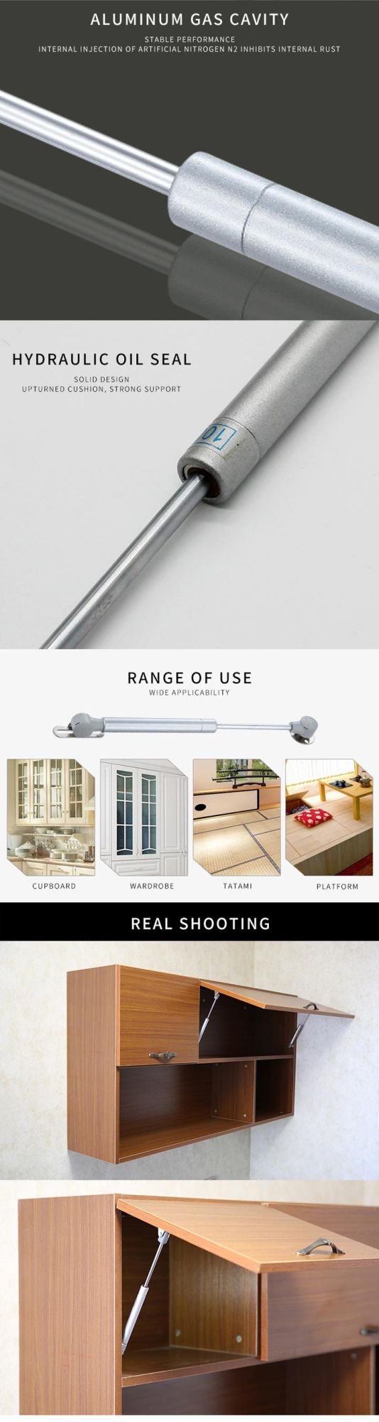 Furniture Hardware Fittings Standard up Easy Cabinet Small Metal Gas Spring for Wall Bed for Different Applications