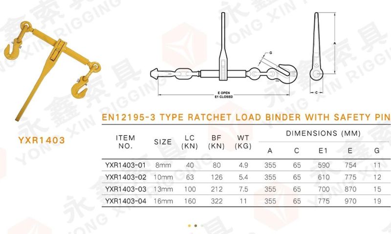 European Type Forged Ratchet Load Binder with Wings & Pin Hook Safety Lock in Barrel