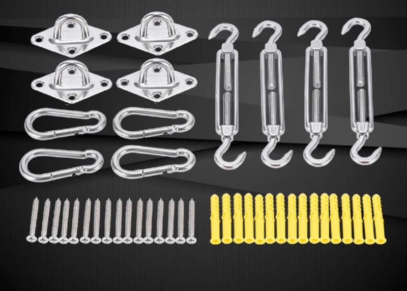 Sunshade Hardware Kit for Rectangular and Square Shade Sails Turnbuckles, Pad Eye, Carabineers, Screws, Expansion Anchor Bolts Wyz14548