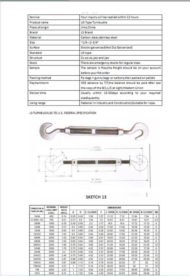 Us Type Drop Forged Carbon Steel Galvanized Turnbuckle