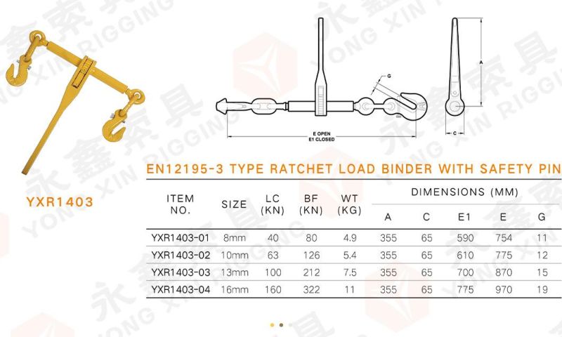 G70 Foldable Ratchet Load Binder Us European with Two Clevis Grab Hook