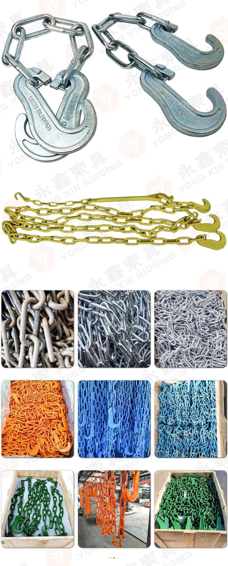 High Strength 13mm Alloy Powder Coating Lashing Chain with J/C Type Hook