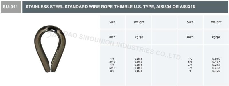 Stainless Steel G411 Wire Rope Thimble AISI304 AISI316