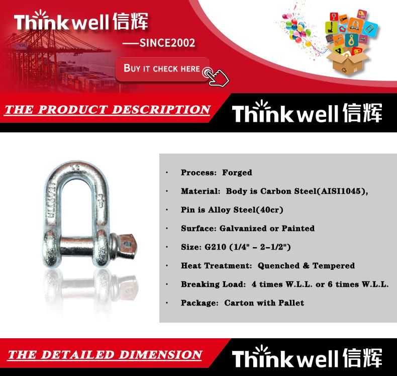 Heavy Duty Wholesale Price Us Type G210 Screw Pin Chain Shackle