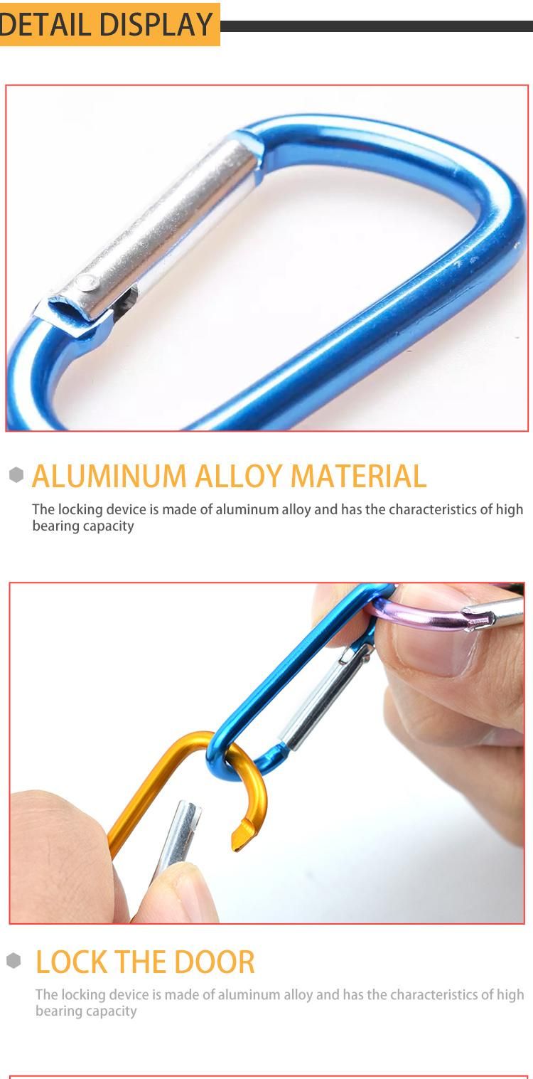 China Factory Wholesale Fashion Metal D Shape Keychain, Key Ring Aluminium Carabiner Clip