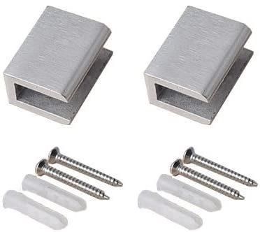 2PCS Adjustable 304 Stainless Steel Glass Clip Clamp Shelf Holder Bracket Support 0.23"-0.35", Brushed Finish Flat Surface