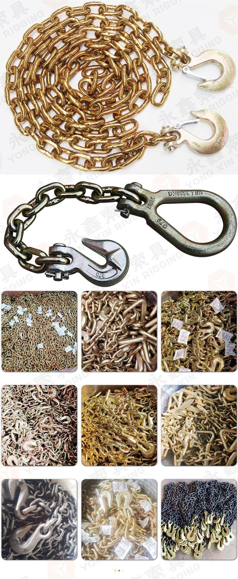 High Quality High Strength Heavy Duty G70 Yellow Zinc Plated Tow Chains Drag Manufacture Chains