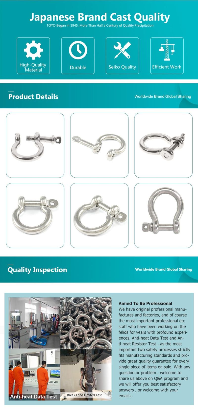 Toyo Factory Price Custom Heavy Duty D Anchor Shackle