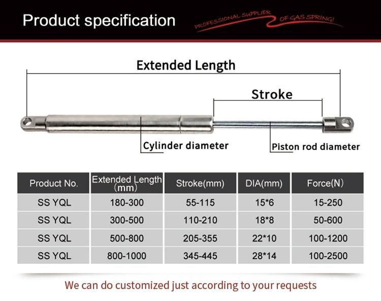 Stainless Steel316 Gas Spring Gas Stay for Marine