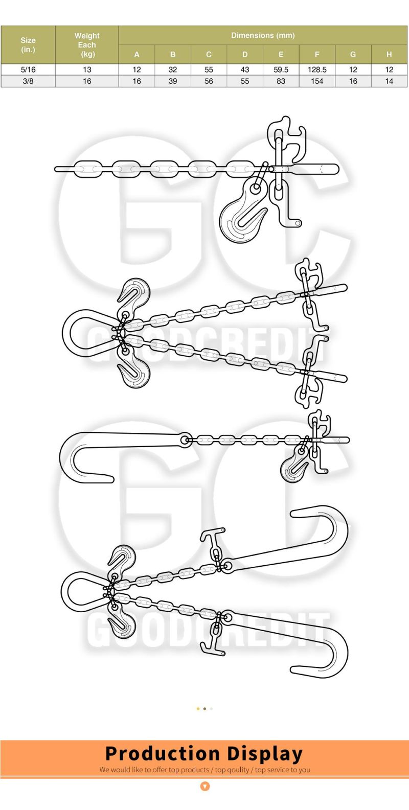 Yellow Zinc Grade 70 Chain with Clevis Grab Hook G70 Binder Chain