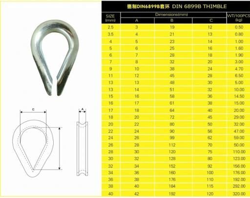 High Quality DIN6899b A3/15#/35#/Mild Steel Galvanized Wire Rope Thimbles