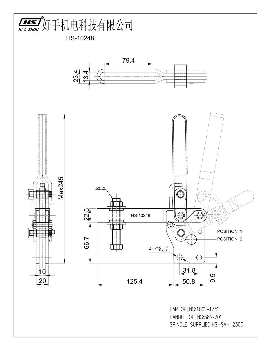 Haoshou HS-10248 Similar to 247-Ub Hold Down Quick Release Vertical Adjustable Toggle Clamp for Wood Products