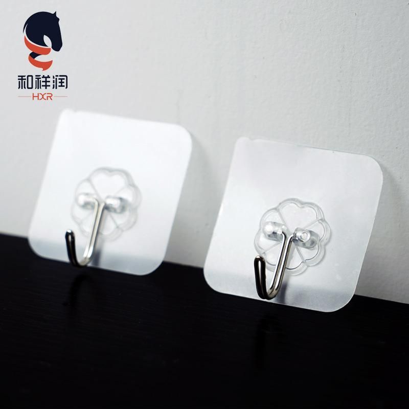 Wall Mounted Square Stainless Steel Self Adhesive Hook Transparent Hanger Hooks for Kitchen Bathroom Accessories