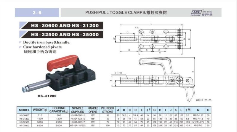 HS-31200 Red-Holding Capacity Plunger Stroke Push and Pull Toggle Clamp