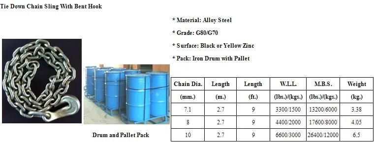 G70/G80 Tie Down Chains C/W Bent Eye Hook Link Chain