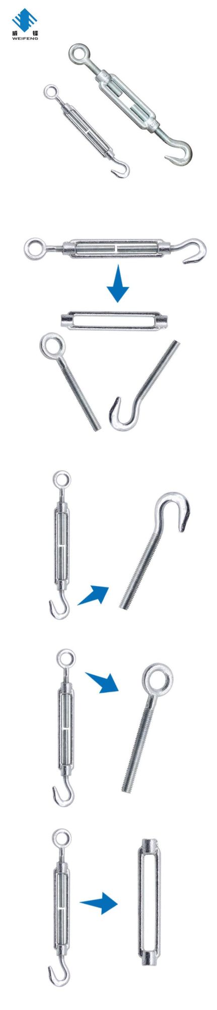 Galvanized Rigging Eye and Hook DIN1480 Turnbuckles