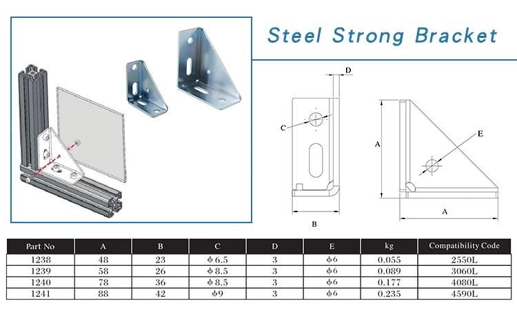 Customized 45*90 Steel Corner Bracket Used to Install The Panel with Aluminum Profile 2550 3060 4080 4590 for Assembly Line