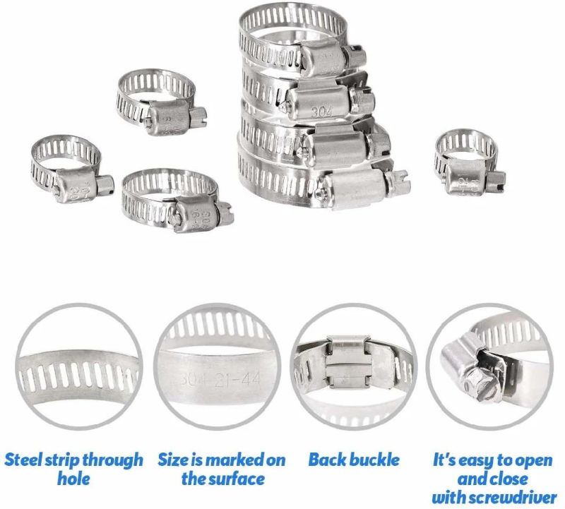 Adjustable Fuel Line Pipe Worm Gear Clamp Tube Fastener Spring Clip Stainless Steel Drive Hose Clamp