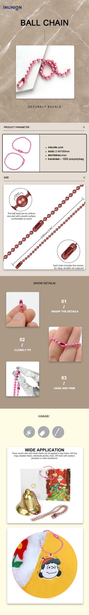 Iron Ball Bead Chains Connector Clasp Keychain Key Rings for Jewelry Finding Making Accessories as a Gift