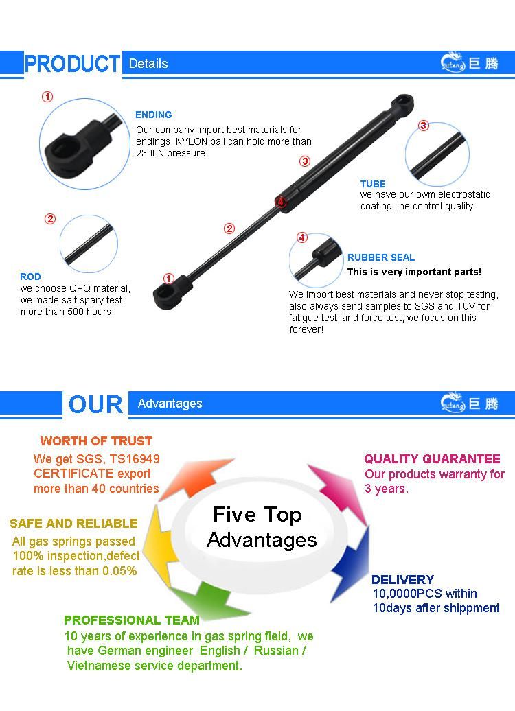 Hydraulic Nitrogen Lift Lockable Gas Springs for Bed and Toolbox