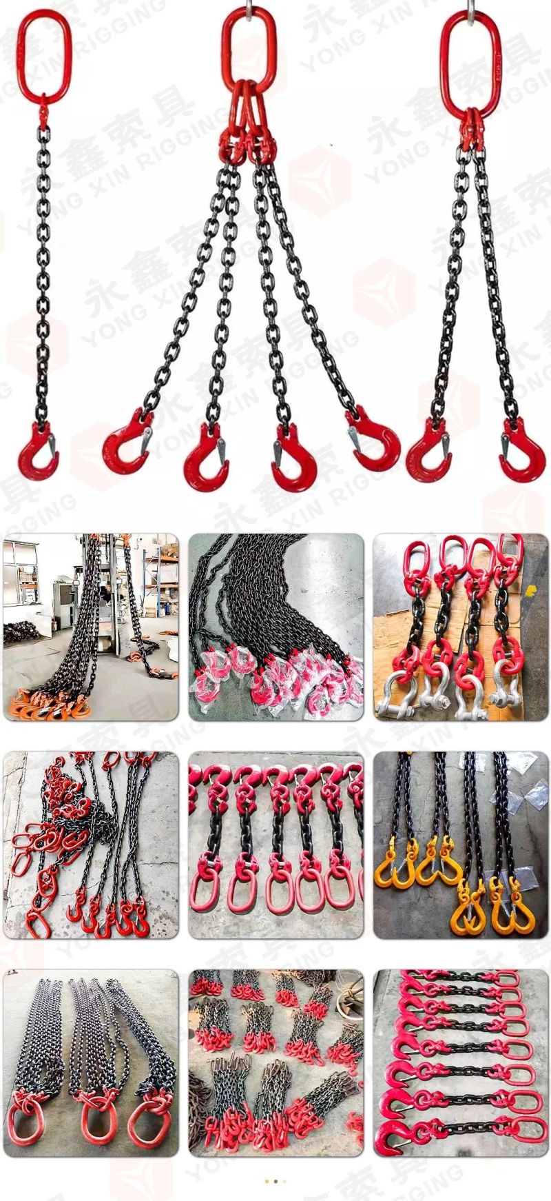 Lifting Chain Sling Double Hook Double Leg Iron Chain Manganese Steel 80 Grade Lifting Chain with Four Leg Hook Sling