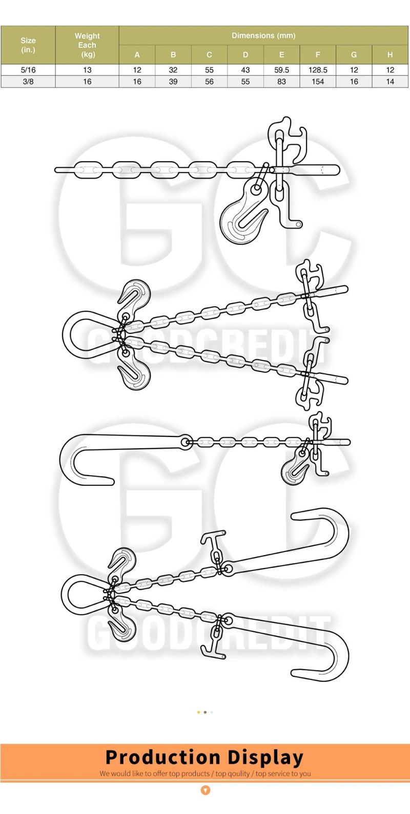 Yellow Zinc G70 G80 Chain with Clevis Grab Hook G70 Binder Chain