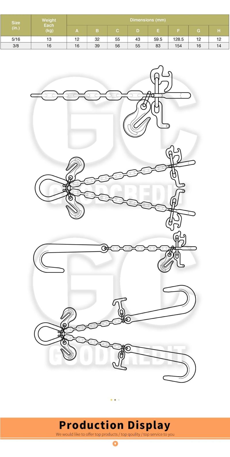 Factory Grade 70 Grade 80 Yellow Zinc Plated Binder Chain with Clevis Hook