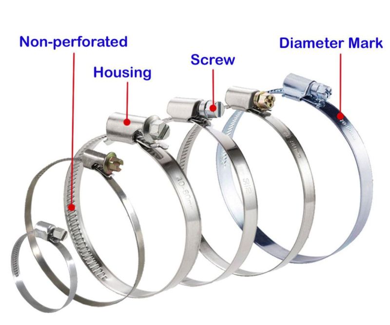 DIN3017 Galvanized or Stainless Steel German Type Hose Clamp with 9mm and 12mm Bandwidth