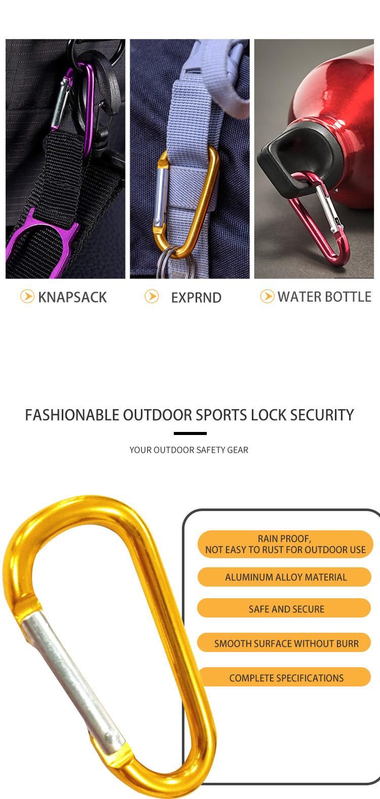 D Shape Round Wire Aluminum Carabiner in Various Colors