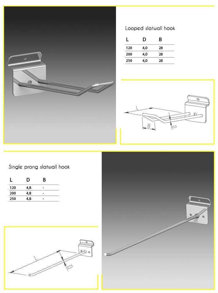 Zinc Plated and Chromed Display Slatwall Hooks for Shops