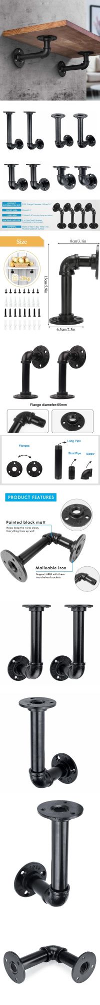 Black 3/4" Pipe Fitting Bracket with Wooden Shelves