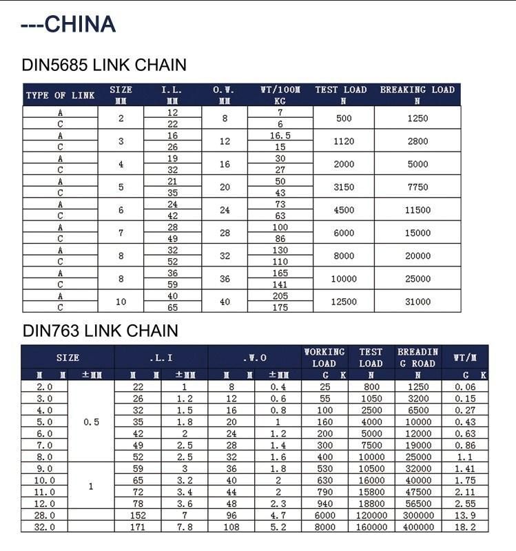 DIN763 16mm SS304 Long Link Anchor Chain