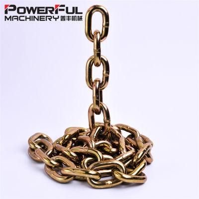 Us Type 5/16&quot; Yellow Chromated Galvanized/Gold Zinc Plated Alloy Steel G70 Transport/Load Binde Link Lifting Chain with Clevis/Eye Grab Hook