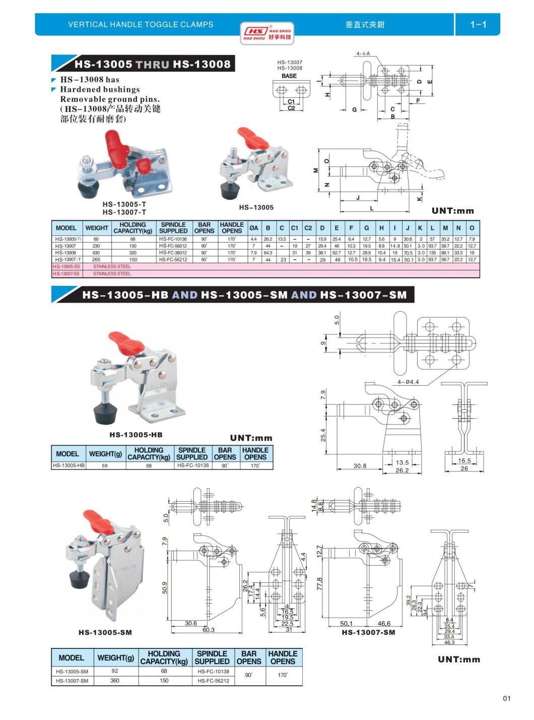 150kg Holding Capacity HS-13007 Toggle Clamp Vertical 307-U From Dongguan Haoshou