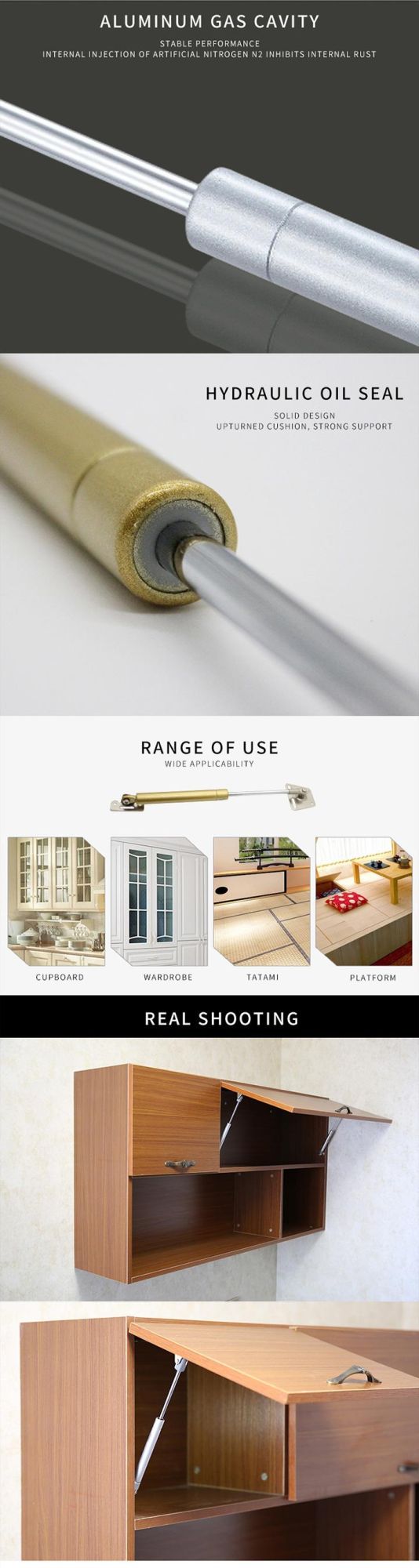 Furniture Hardware Upper or Downward Machine Mini Gas Spring for Wall Bed