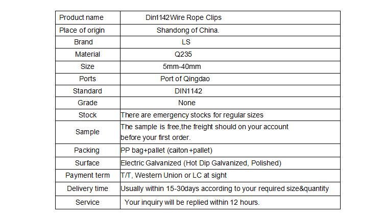 Good Quality of Electroplate Dipped Wire Rope Clips DIN1142