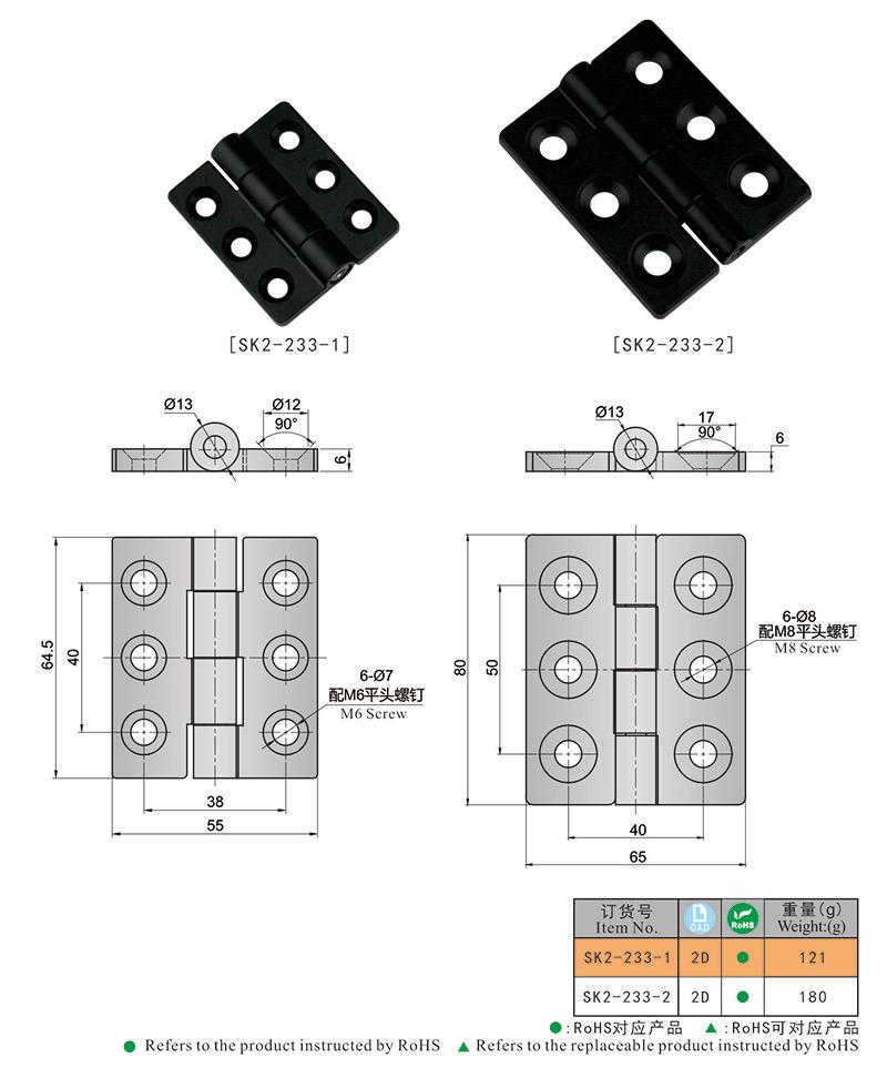 Sk2-233 Black Zinc Alloy 80*65mm/ 64.5*55mm Machine Tool Hinges
