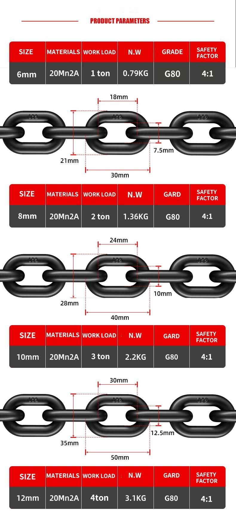 4 Times Strength 6mm 8mm 10mm G80 Chains for Chains Slings Usage